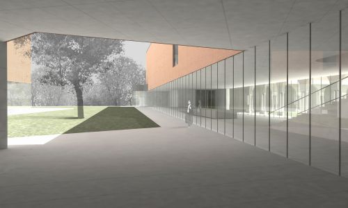 Ampliación de Museo de Arte Diocesano en Milan Diseño interior de porche de entrada a patio de claustro de Cruz y Ortiz Arquitectos