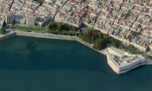 Museo del Mar Baluarte de la Candelaria Diseño del entorno en vista aerea Cruz y Ortiz Arquitectos