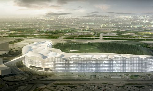 The Circle Aeropuerto de Zurich Diseño exterior integrado en paisaje y ciudad con rampa de acceso de Cruz y Ortiz Arquitectos