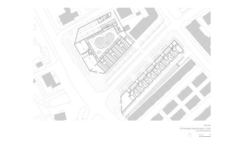 Viviendas Hornbach en Zurich Diseño de plano de planta baja de Cruz y Ortiz Arquitectos