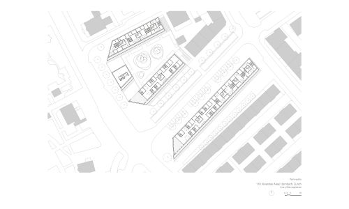 Viviendas Hornbach en Zurich Diseño de plano de planta quinta de Cruz y Ortiz Arquitectos