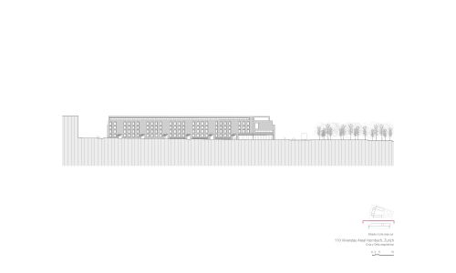 Viviendas Hornbach en Zurich Diseño de plano de alzado sureste de Cruz y Ortiz Arquitectos