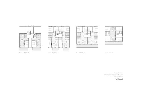 Viviendas Hornbach en Zurich Diseño de plano de detalle de tipologías de Cruz y Ortiz Arquitectos