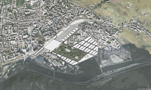 Estación de Ferrocarril de Bolzano Diseño de ordenación de viviendas y oficinas de Cruz y Ortiz Arquitectos