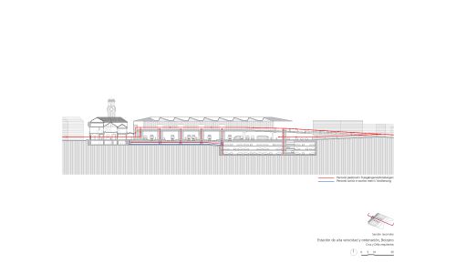 Estación de Ferrocarril de Bolzano Diseño de plano de sección y recorridos de Cruz y Ortiz Arquitectos