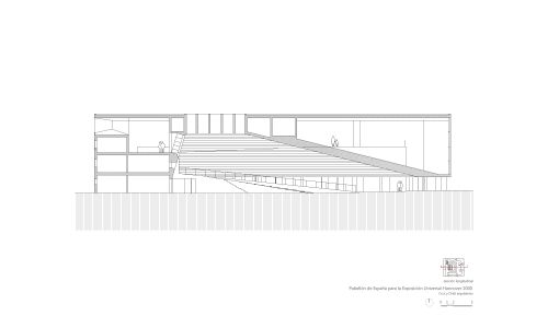 Pabellon de España en la Expo 2000 en Hannover Diseño del Plano Seccion Longitudinal Cruz y Ortiz Arquitectos