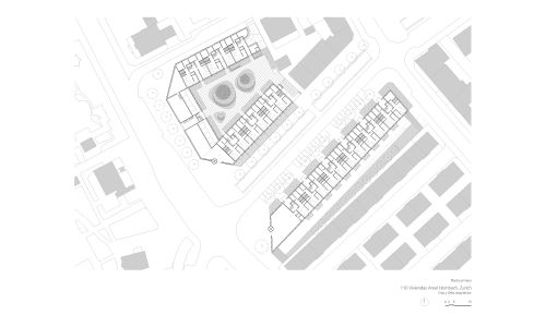 Viviendas Hornbach en Zurich Diseño de plano de planta primera de Cruz y Ortiz Arquitectos
