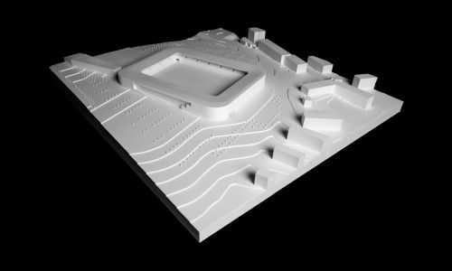 Estadio de fútbol Lausanne Tuilere Diseño de maqueta Cruz y Ortiz Arquitectos