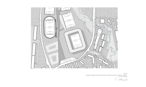 Estadio de fútbol Lausanne Tuilere Diseño de plano de situación Cruz y Ortiz Arquitectos