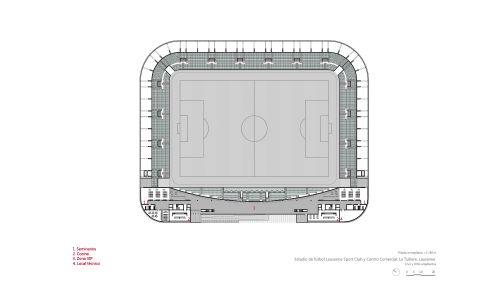Estadio de fútbol Lausanne Tuilere Diseño de plano de planta entreplanta Cruz y Ortiz Arquitectos
