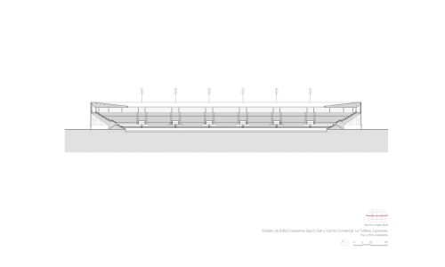 Estadio de fútbol Lausanne Tuilere Diseño de plano de sección longitudinal Cruz y Ortiz Arquitectos