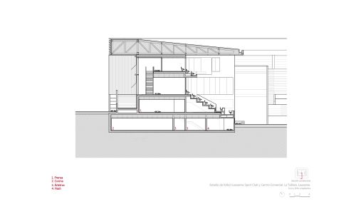 Estadio de fútbol Lausanne Tuilere Diseño de plano de detalle de de sección de palco de presidencia Cruz y Ortiz Arquitectos