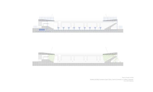 Estadio de fútbol Lausanne Tuilere Diseño de plano de esquemas Cruz y Ortiz Arquitectos