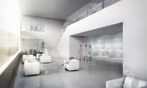 Instituto de Investigación de Biomedicina Bellinzona Diseño interior de hall y vestíbulo Cruz y Ortiz Arquitectos