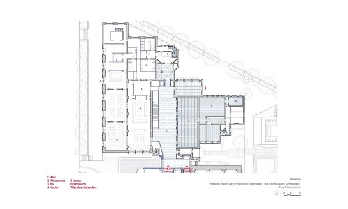 Pabellón Philips Wing Rijksmuseum de Exposiciones temporales Diseño de plano de planta baja Cruz y Ortiz Arquitectos